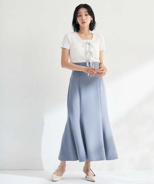 MISCH MASCH(ミッシュマッシュ)の「2026春夏新作 ラメ配色リボン半袖アイレットリブニット(ニット/セーター・レディース・モカ/ホワイト/ライトグリーン/ブラック・フリ-)」の6枚目の写真