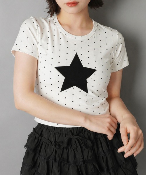 SPINNS(スピンズ)の「半袖Tシャツ/ドットスター(Tシャツ/カットソー・レディース・ホワイト/ネイビー・ONESIZE)」の1枚目の写真