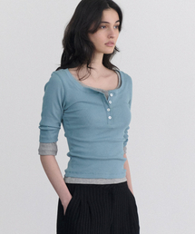 Kaylee 3/4 henry neck tee (blue)