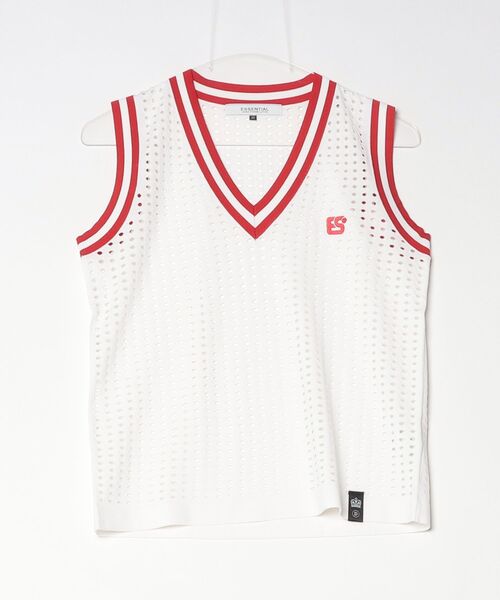ESSENTIAL(エッセンシャル)の「配色ライン メッシュベストトップス(Tシャツ/カットソー・レディース・ブラック×ホワイト/ホワイト×レッド・38/36)」の15枚目の写真