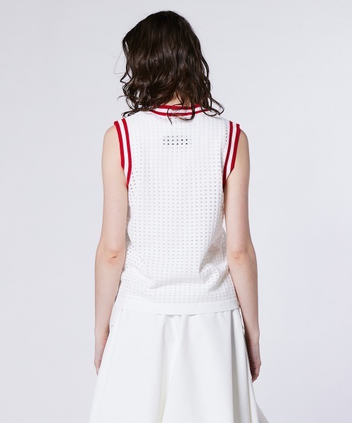 ESSENTIAL(エッセンシャル)の「配色ライン メッシュベストトップス(Tシャツ/カットソー・レディース・ブラック×ホワイト/ホワイト×レッド・38/36)」の5枚目の写真