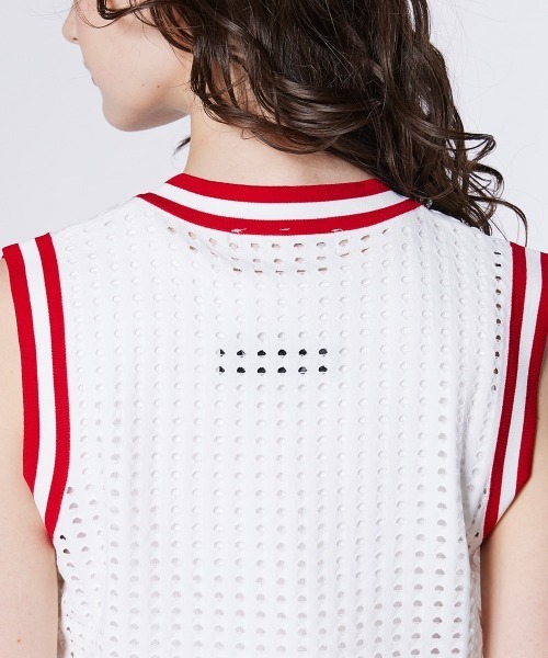 ESSENTIAL(エッセンシャル)の「配色ライン メッシュベストトップス(Tシャツ/カットソー・レディース・ブラック×ホワイト/ホワイト×レッド・38/36)」の9枚目の写真
