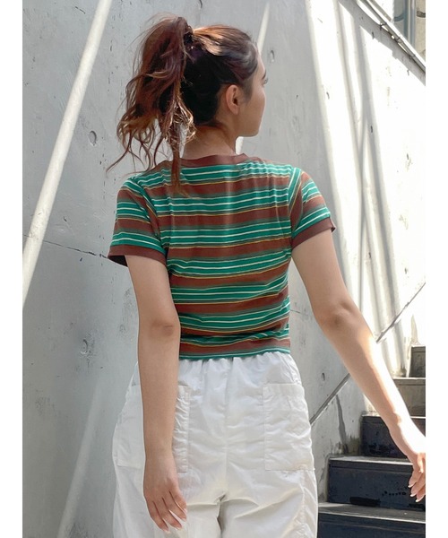 Ungrid(アングリッド)の「マルチボーダーコンパクトTee(Tシャツ/カットソー・レディース・ブラウン/レッド/ブルー・FREE)」の12枚目の写真