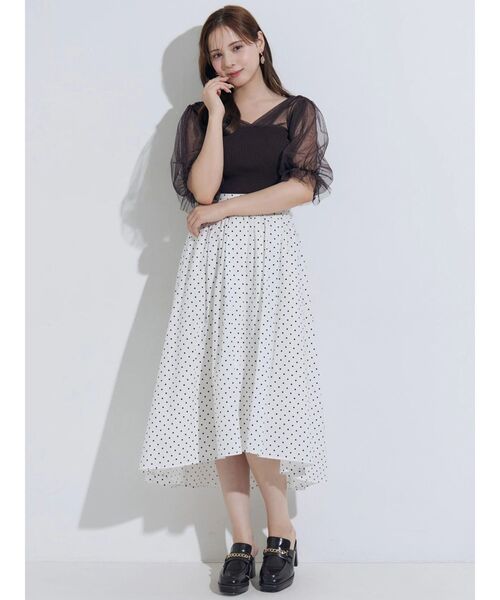MERCURYDUO(マーキュリーデュオ)の「チュールギャザー使いニット(ニット/セーター・レディース・ベビーピンク/オフホワイト/ダークブラウン・FREE)」の14枚目の写真