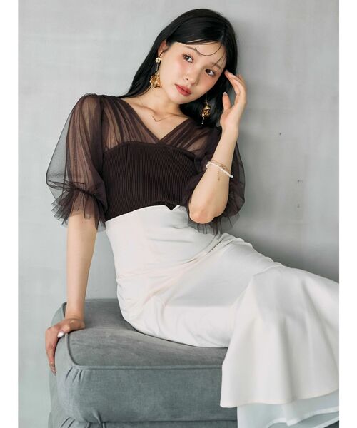 MERCURYDUO(マーキュリーデュオ)の「チュールギャザー使いニット(ニット/セーター・レディース・ベビーピンク/オフホワイト/ダークブラウン・FREE)」の8枚目の写真