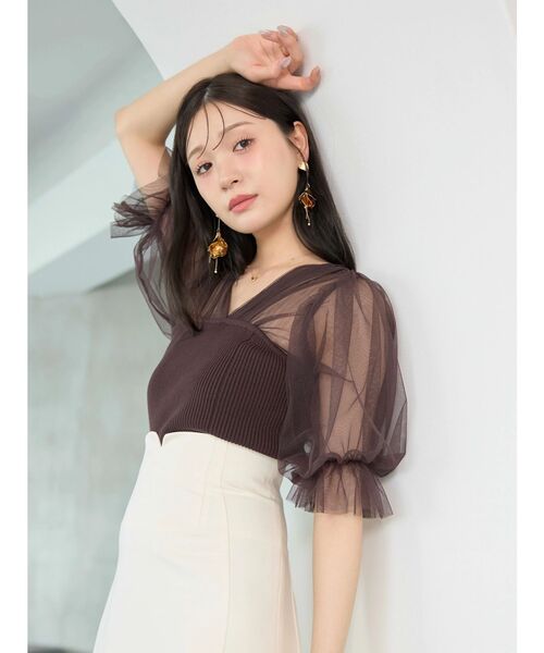 MERCURYDUO(マーキュリーデュオ)の「チュールギャザー使いニット(ニット/セーター・レディース・ベビーピンク/オフホワイト/ダークブラウン・FREE)」の9枚目の写真