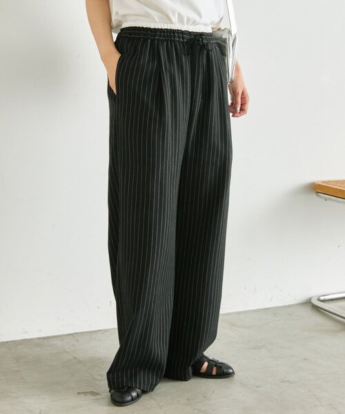 ear PAPILLONNER（イアパピヨネ）の「麻ライクストライプパンツ【SUM1 STYLE】（その他パンツ・レディース・ブラック/ライトベージュ・FREE）」の3枚目の写真