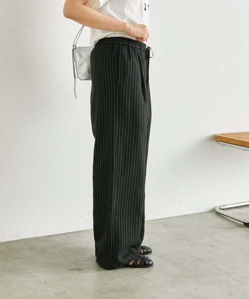 ear PAPILLONNER（イアパピヨネ）の「麻ライクストライプパンツ【SUM1 STYLE】（その他パンツ・レディース・ブラック/ライトベージュ・FREE）」の4枚目の写真