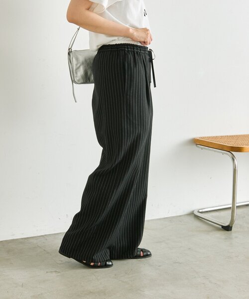 ear PAPILLONNER（イアパピヨネ）の「麻ライクストライプパンツ【SUM1 STYLE】（その他パンツ・レディース・ブラック/ライトベージュ・FREE）」の5枚目の写真