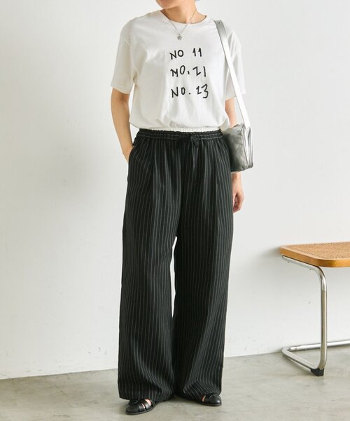 ear PAPILLONNER（イアパピヨネ）の「麻ライクストライプパンツ【SUM1 STYLE】（その他パンツ・レディース・ブラック/ライトベージュ・FREE）」の7枚目の写真