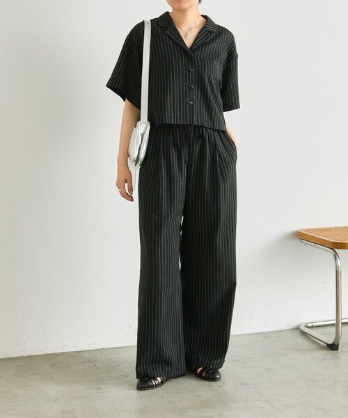 ear PAPILLONNER（イアパピヨネ）の「麻ライクストライプパンツ【SUM1 STYLE】（その他パンツ・レディース・ブラック/ライトベージュ・FREE）」の9枚目の写真