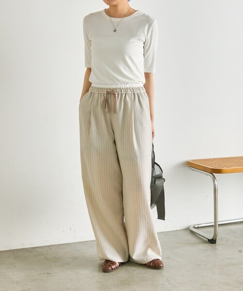ear PAPILLONNER（イアパピヨネ）の「麻ライクストライプパンツ【SUM1 STYLE】（その他パンツ・レディース・ブラック/ライトベージュ・FREE）」の17枚目の写真