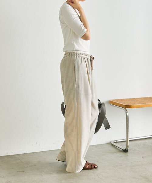 ear PAPILLONNER（イアパピヨネ）の「麻ライクストライプパンツ【SUM1 STYLE】（その他パンツ・レディース・ブラック/ライトベージュ・FREE）」の18枚目の写真