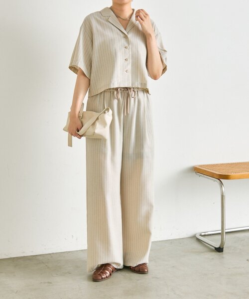 ear PAPILLONNER（イアパピヨネ）の「麻ライクストライプパンツ【SUM1 STYLE】（その他パンツ・レディース・ブラック/ライトベージュ・FREE）」の20枚目の写真