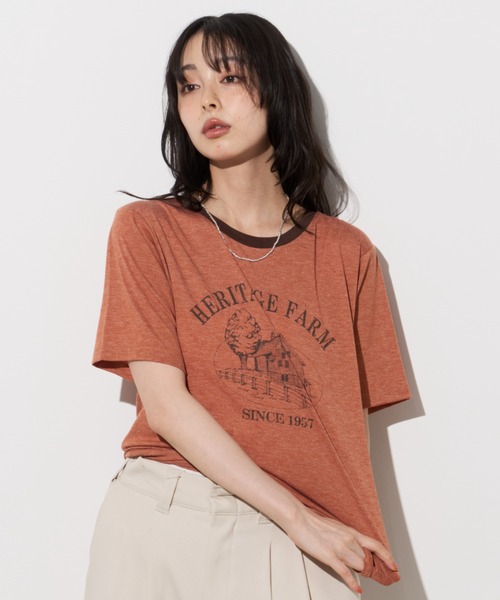 Unitage(ユニテージ)の「farmプリントリンガーTEE(Tシャツ/カットソー・レディース・オレンジ/サックスブルー/ブラック・FREE)」の5枚目の写真