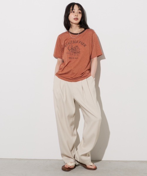 Unitage(ユニテージ)の「farmプリントリンガーTEE(Tシャツ/カットソー・レディース・オレンジ/サックスブルー/ブラック・FREE)」の7枚目の写真