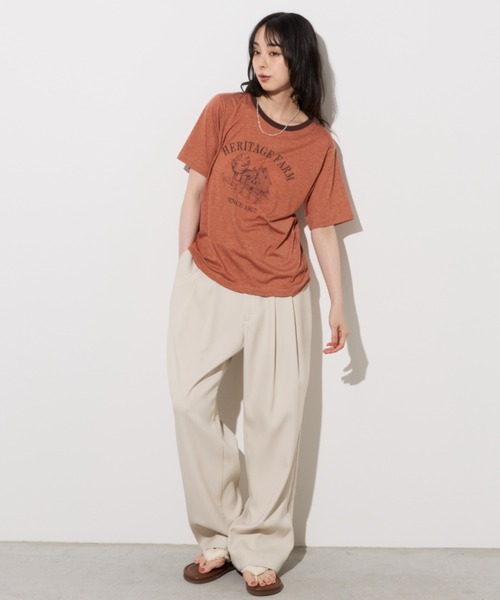 Unitage(ユニテージ)の「farmプリントリンガーTEE(Tシャツ/カットソー・レディース・オレンジ/サックスブルー/ブラック・FREE)」の8枚目の写真