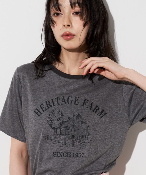 Unitage(ユニテージ)の「farmプリントリンガーTEE(Tシャツ/カットソー・レディース・オレンジ/サックスブルー/ブラック・FREE)」の9枚目の写真
