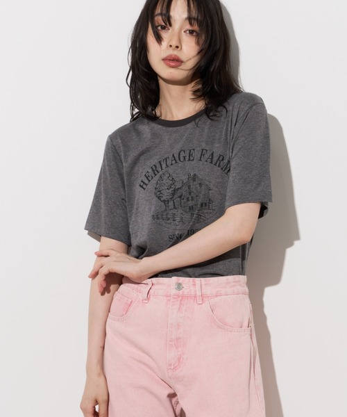 Unitage(ユニテージ)の「farmプリントリンガーTEE(Tシャツ/カットソー・レディース・オレンジ/サックスブルー/ブラック・FREE)」の11枚目の写真