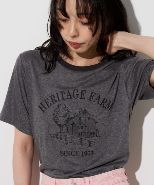 Unitage(ユニテージ)の「farmプリントリンガーTEE(Tシャツ/カットソー・レディース・オレンジ/サックスブルー/ブラック・FREE)」の10枚目の写真