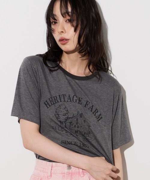 Unitage(ユニテージ)の「farmプリントリンガーTEE(Tシャツ/カットソー・レディース・オレンジ/サックスブルー/ブラック・FREE)」の12枚目の写真