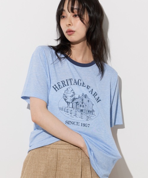 Unitage(ユニテージ)の「farmプリントリンガーTEE(Tシャツ/カットソー・レディース・オレンジ/サックスブルー/ブラック・FREE)」の20枚目の写真