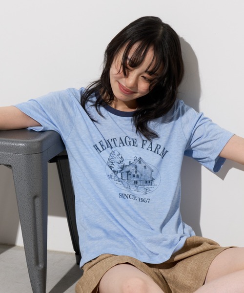 Unitage(ユニテージ)の「farmプリントリンガーTEE(Tシャツ/カットソー・レディース・オレンジ/サックスブルー/ブラック・FREE)」の18枚目の写真