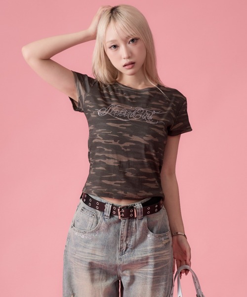 mindseeker girls(マインドシーカーガールズ)の「Chicano Logo Camo Mini T-shirt / チカーノロゴカモフラージュミニTシャツ(Tシャツ/カットソー・レディース・カモフラージュ・FREE)」の4枚目の写真