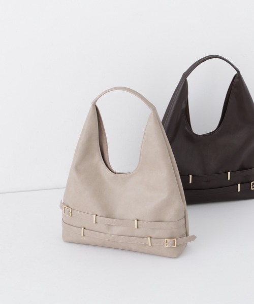 NATURAL BEAUTY BASIC(ナチュラルビューティーベーシック)の「ボトムベルトワンショルダー(ショルダーバッグ・レディース・グレイッシュベージュ/ダークブラウン・-)」の1枚目の写真