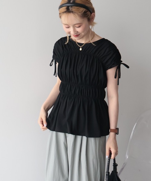 AMERICAN HOLIC(アメリカンホリック)の「【接触冷感】シャーリングショルダーリボンプルオーバー(Tシャツ/カットソー・レディース・ライトピンク/オフホワイト/ブラック・M/L)」の18枚目の写真