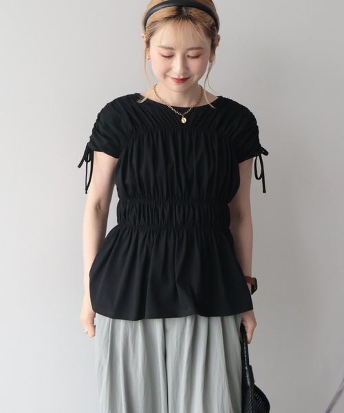 AMERICAN HOLIC(アメリカンホリック)の「【接触冷感】シャーリングショルダーリボンプルオーバー(Tシャツ/カットソー・レディース・ライトピンク/オフホワイト/ブラック・M/L)」の20枚目の写真