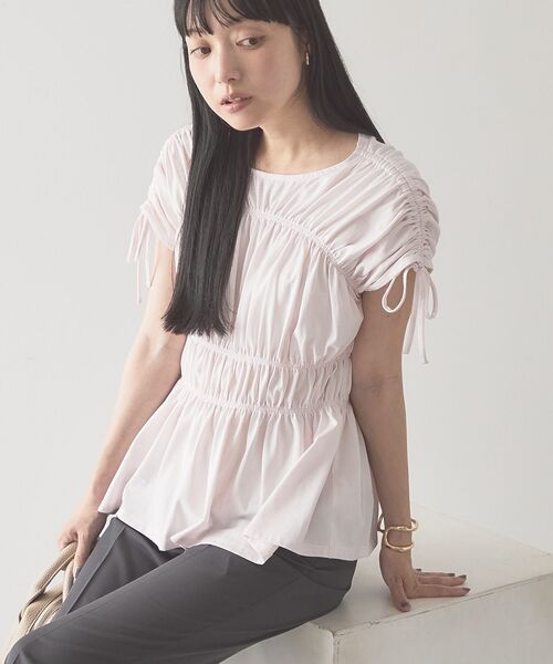 AMERICAN HOLIC(アメリカンホリック)の「【接触冷感】シャーリングショルダーリボンプルオーバー(Tシャツ/カットソー・レディース・ライトピンク/オフホワイト/ブラック・M/L)」の14枚目の写真