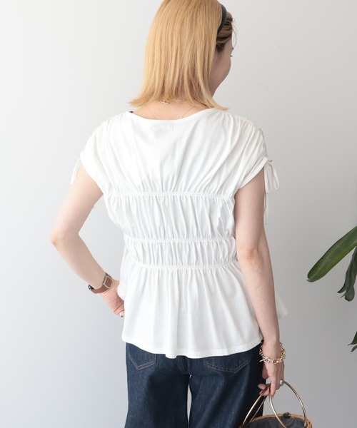 AMERICAN HOLIC(アメリカンホリック)の「【接触冷感】シャーリングショルダーリボンプルオーバー(Tシャツ/カットソー・レディース・ライトピンク/オフホワイト/ブラック・M/L)」の11枚目の写真