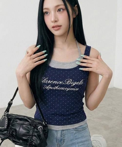 non-hedge(ノンヘッジ)の「ドット柄アンサンブル風キャミソール(キャミソール・レディース・ブラック/グレー/ネイビー/オフホワイト・FREE)」の4枚目の写真