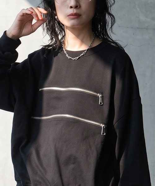 antiqua(アンティカ)の「綿100 ミニ裏毛 ジップ付き スウェット(スウェット・レディース・ブラック/杢グレー・ONESIZE)」の12枚目の写真