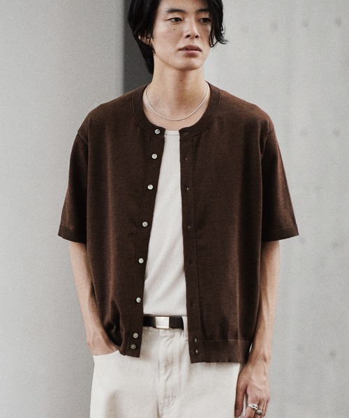 WYM LIDNM（ウィム バイ リドム）の「T/C CREW HALF SLEEVE  CARDIGAN（カーディガン/ボレロ・メンズ・グレー/チャコール/ライトグレー/ブラウン・S/M/L）」の4枚目の写真