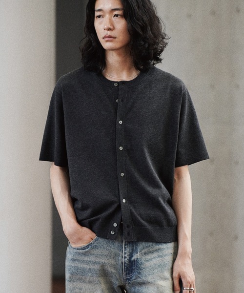 WYM LIDNM(�E�B�� �o�C ���h��)��T/C CREW HALF SLEEVE  CARDIGAN(�J�[�f�B�K��/�{����)