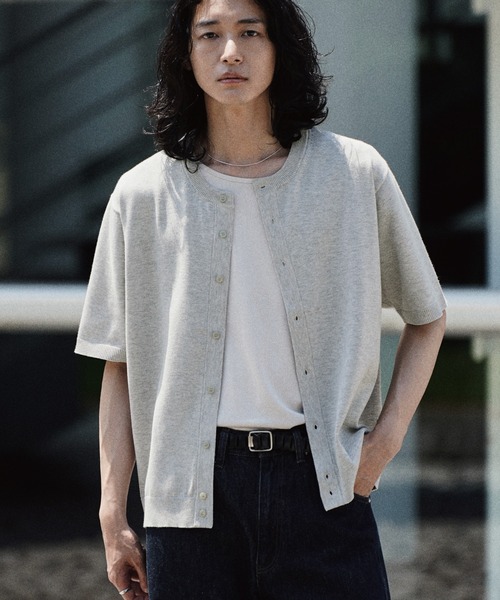 WYM LIDNM（ウィム バイ リドム）の「T/C CREW HALF SLEEVE  CARDIGAN（カーディガン/ボレロ・メンズ・グレー/チャコール/ライトグレー/ブラウン・S/M/L）」の2枚目の写真