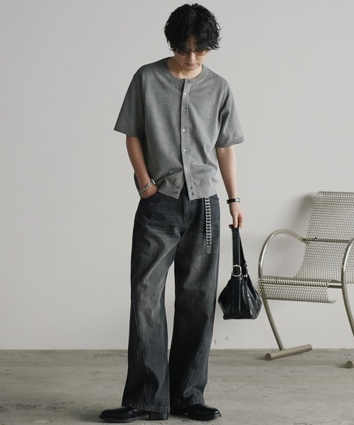 WYM LIDNM（ウィム バイ リドム）の「T/C CREW HALF SLEEVE  CARDIGAN（カーディガン/ボレロ・メンズ・グレー/チャコール/ライトグレー/ブラウン・S/M/L）」の12枚目の写真