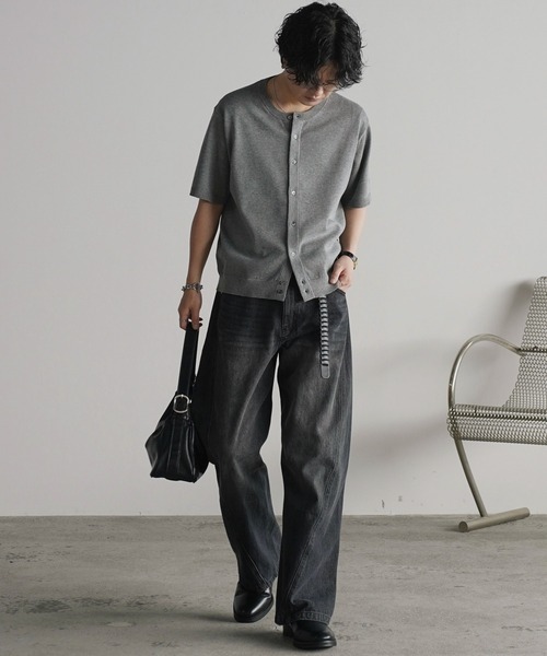 WYM LIDNM（ウィム バイ リドム）の「T/C CREW HALF SLEEVE  CARDIGAN（カーディガン/ボレロ・メンズ・グレー/チャコール/ライトグレー/ブラウン・S/M/L）」の6枚目の写真