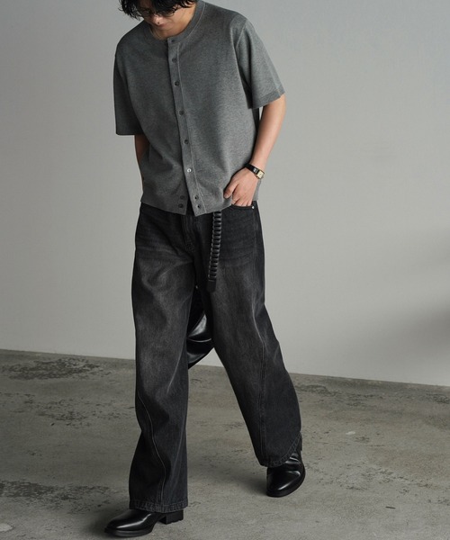 WYM LIDNM（ウィム バイ リドム）の「T/C CREW HALF SLEEVE  CARDIGAN（カーディガン/ボレロ・メンズ・グレー/チャコール/ライトグレー/ブラウン・S/M/L）」の7枚目の写真