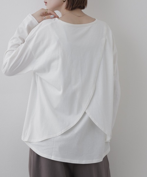 FUNALIVE(ファンアライブ)の「バックダブル長袖Tシャツ(Tシャツ/カットソー・レディース・ホワイト/ブラック・M~L/LL~3L/4L~5L)」の5枚目の写真