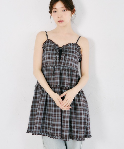 tocco closet(トッコ クローゼット)の「リボン付きティアードフリルチュニック(キャミソール・レディース・ブラック/ブラウン・M)」の2枚目の写真