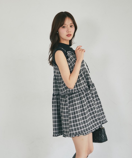 tocco closet(トッコ クローゼット)の「リボン付きティアードフリルチュニック(キャミソール・レディース・ブラック/ブラウン・M)」の21枚目の写真