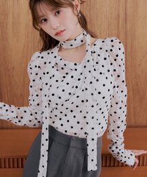 Chico | REVIVAL【SALON by Chico】フロッキードットレーストップス(Tシャツ/カットソー)