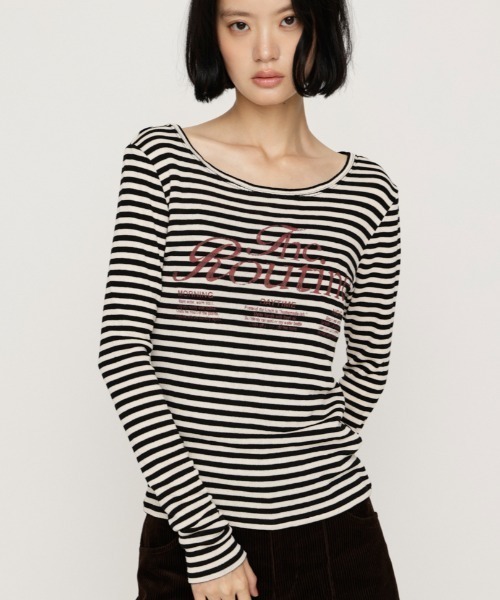 SLY（スライ）の「BORDER LOGO T/SH ボーダーロゴTシャツ 秋服 冬服（Tシャツ/カットソー・レディース・イエロー系その他/ブラック系その他2・FREE）」の2枚目の写真