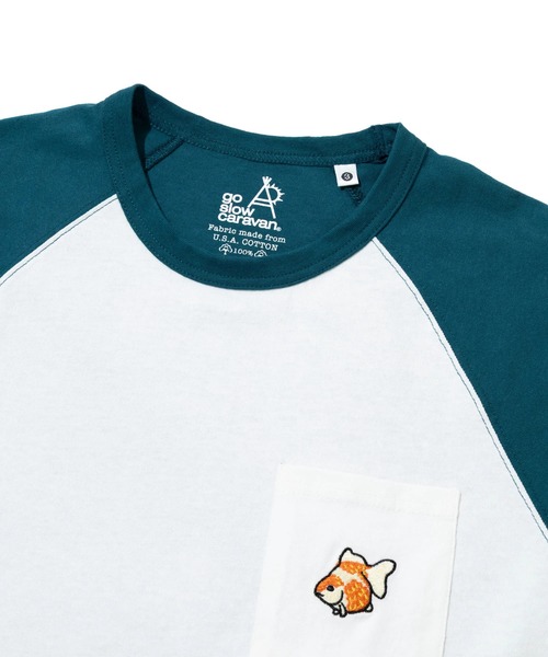 go slow caravan(ゴースローキャラバン)の「USA/C 色々PKT刺繍 8分袖 BB TEE(Tシャツ/カットソー・メンズ・ホワイト/ブラック/アイボリー・X-LARGE/LARGE/MEDIUM)」の7枚目の写真