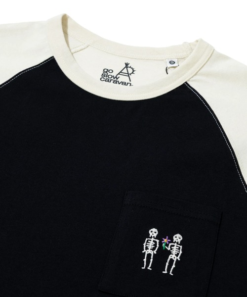 go slow caravan(ゴースローキャラバン)の「USA/C 色々PKT刺繍 8分袖 BB TEE(Tシャツ/カットソー・メンズ・ホワイト/ブラック/アイボリー・X-LARGE/LARGE/MEDIUM)」の4枚目の写真