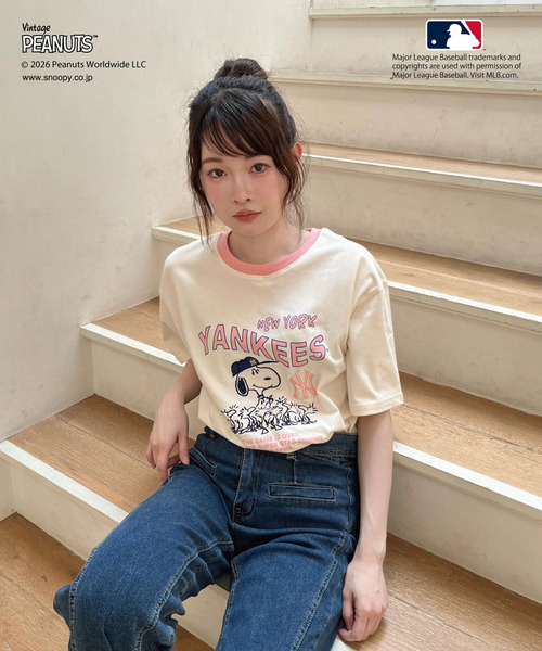 MIIA(ミーア)の「【MLB×PEANUTS】 Tシャツ(Tシャツ/カットソー・レディース・ホワイト/オフホワイト/ブラウン/ピンク・FREE)」の6枚目の写真