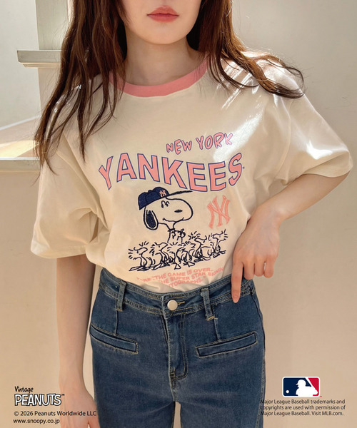 MIIA(ミーア)の「【MLB×PEANUTS】 Tシャツ(Tシャツ/カットソー・レディース・ホワイト/オフホワイト/ブラウン/ピンク・FREE)」の8枚目の写真
